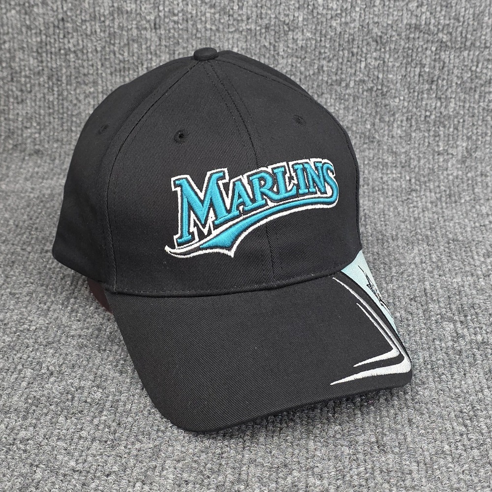 Florida Marlins Hat Cap Drew Pearson Strap Back Black Script MLB Baseball Mens‎